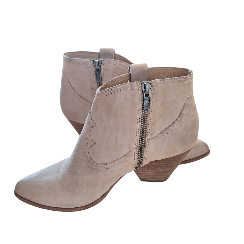 Frye Reina Sand Cream Leather Western Ankle Boots Booties Women's sz 8.5M - Picture 8 of 14